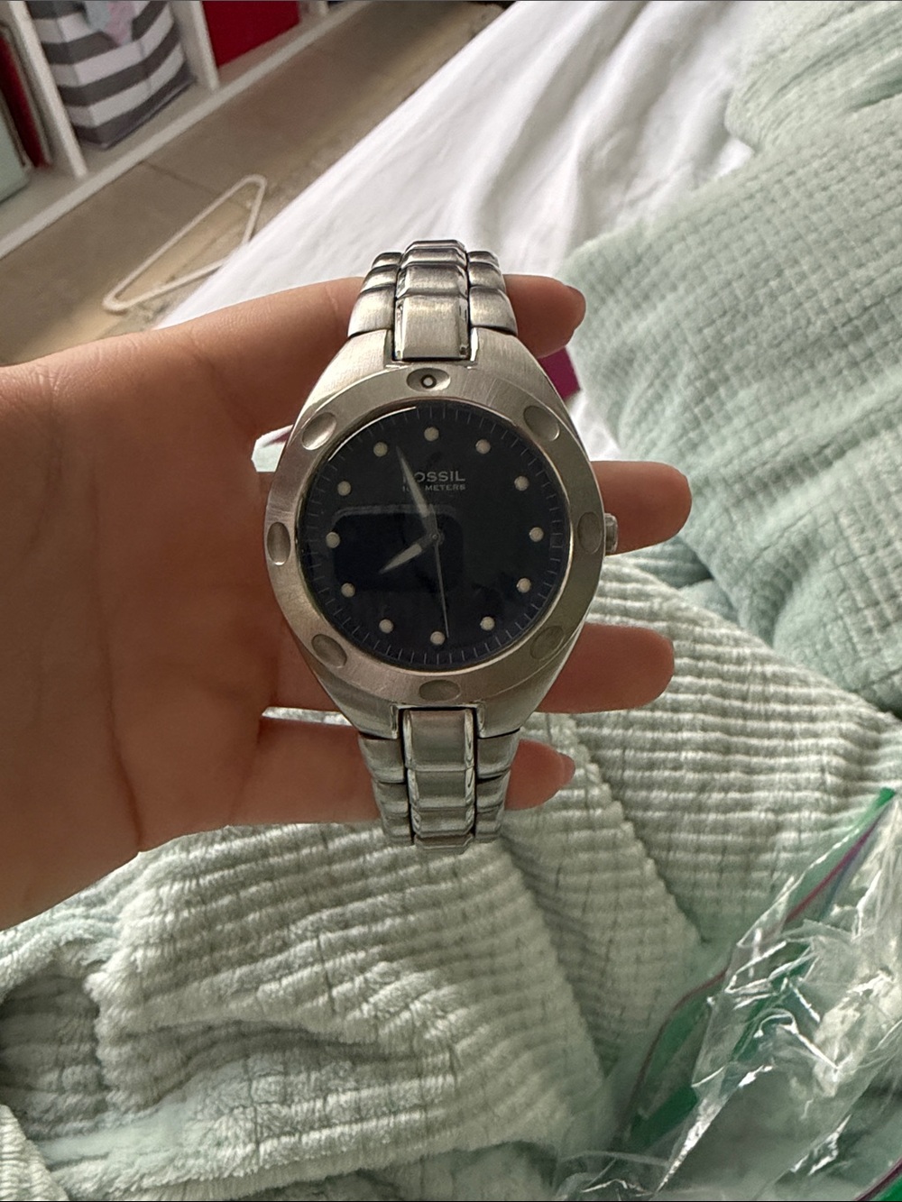 Fossil Silver Watch with Black Dial